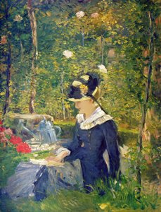 ベルビューガーデン（マルグリット）の入り口にいる若い女性、1880年